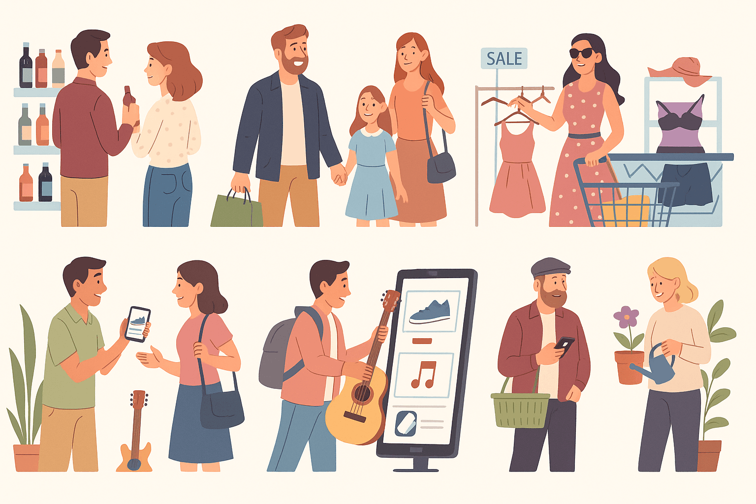 People shopping and reviewing products