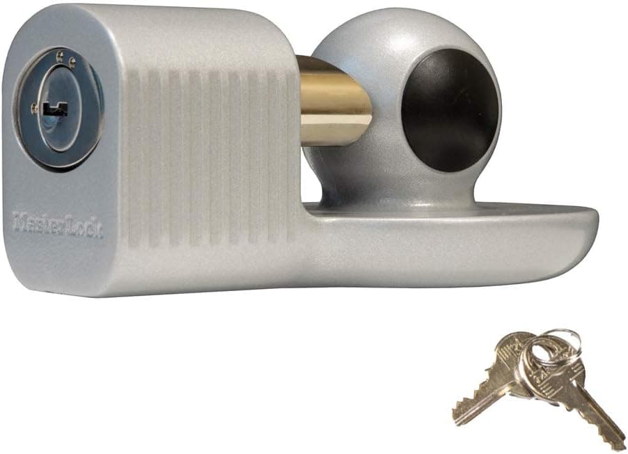 Master Lock Trailer Hitch Lock, Fits 1-7/8 in., 2 in., and Most 2-5/16 in. Trailer Couplers, Weather Resistant Automotive Hitch Lock with Keys, 377KA