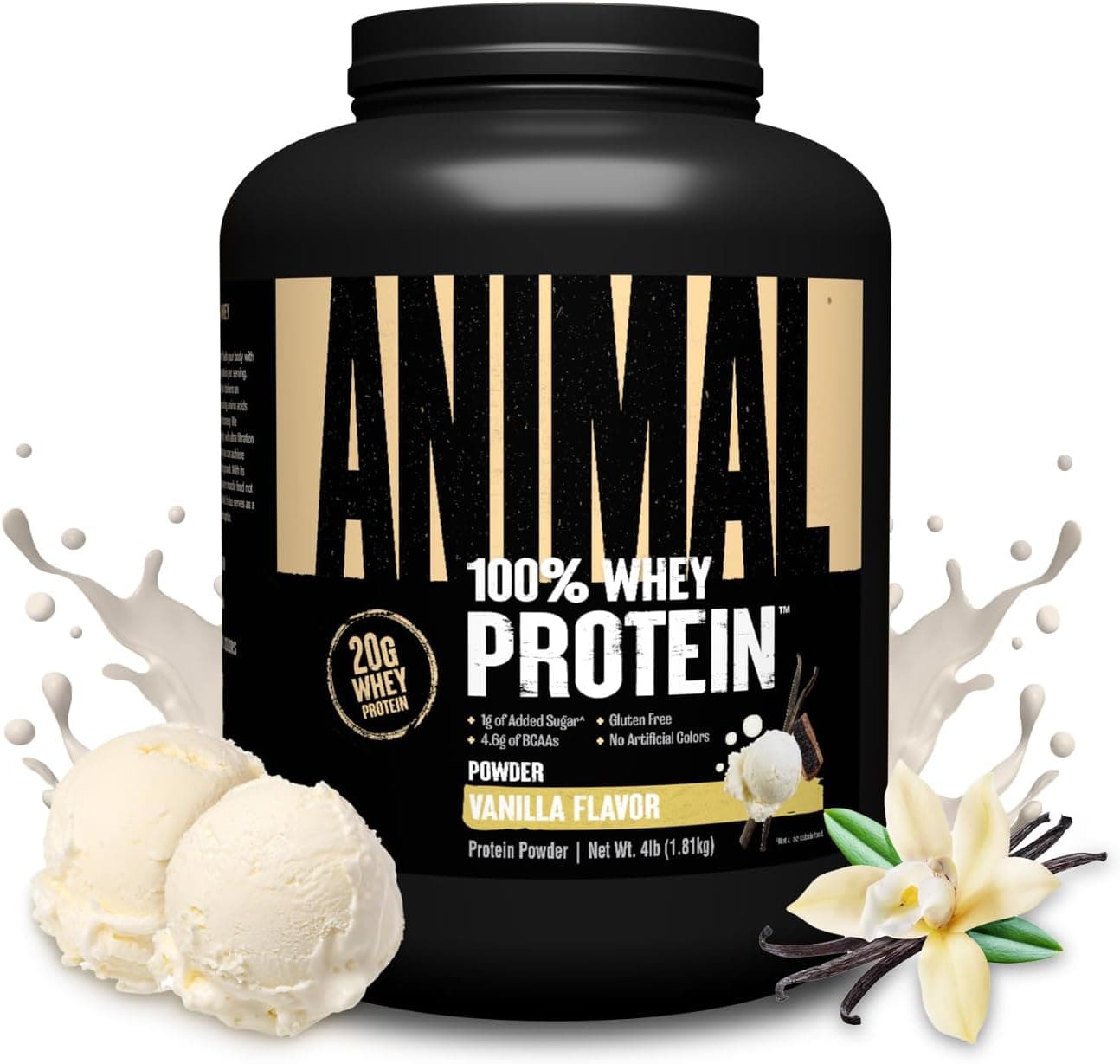 Animal 100% Whey Protein Powder – Whey Blend for Pre Workout or Post Workout, Recovery, or an Anytime Low Sugar Protein Boost Meal Replacement with BCAA Branched Chain Amino Acids – Vanilla, 4 lb