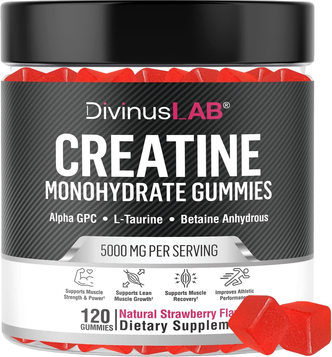 Creatine Monohydrate Gummies 5g (5000mg) for Men & Women - 120 Count, Sugar-Free Creatine Pre Workout Chews For Energy Boost, Creatine Supplement For Building Muscle and Strength, Vegan, Non-GMO