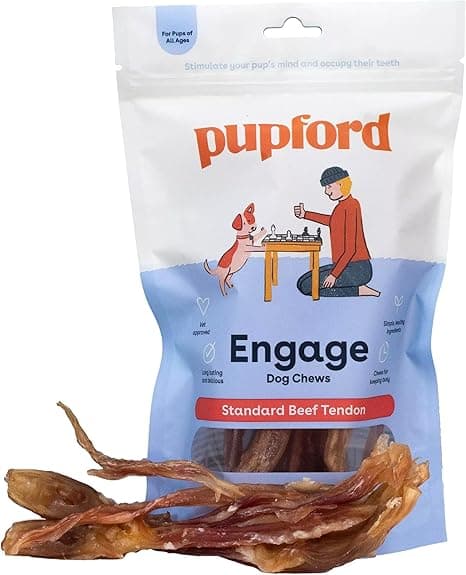 Pupford Standard Beef Tendon Chews for Dogs & Puppies, All-Natural Dog Chew with Glucosamine for HIPS and Joints, Long-Lasting Toy, Great for Teething (10 Count)