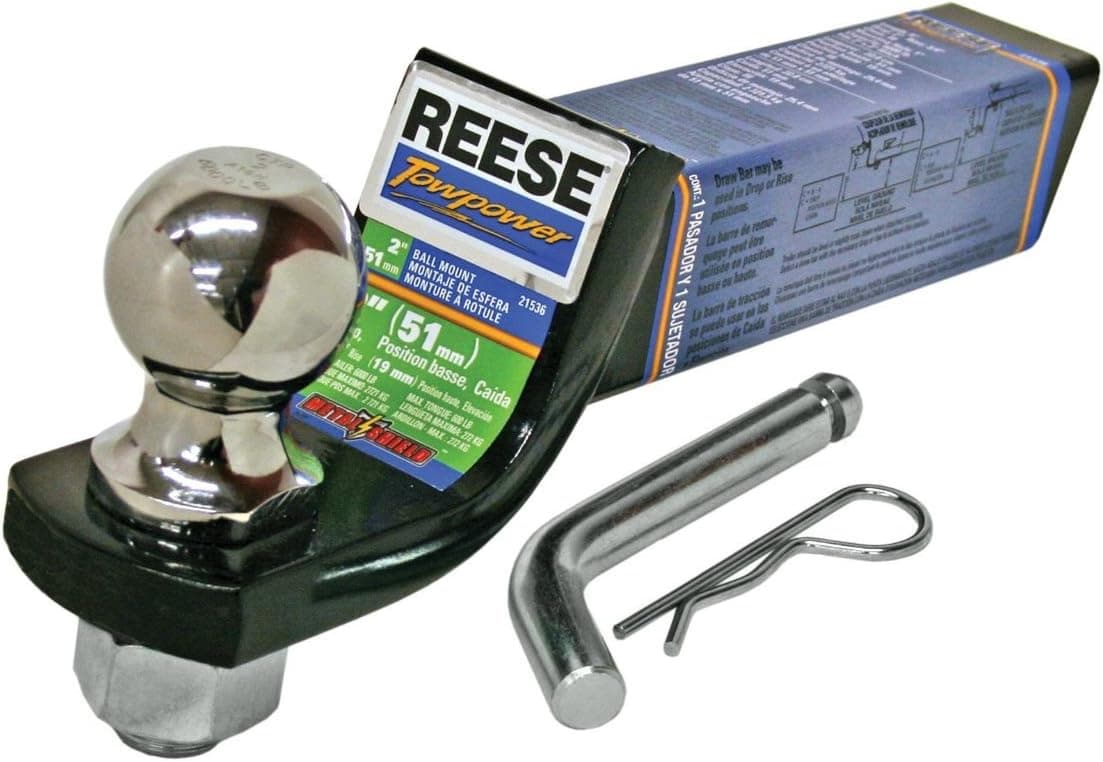 Reese 21536 Trailer Hitch Ball Mount Starter Kit, Fits 2 Inch Square Receiver, 2 Inch Drop, 6,000 lbs. Capacity, Includes 2 Inch Trailer Ball and Pin & Clip