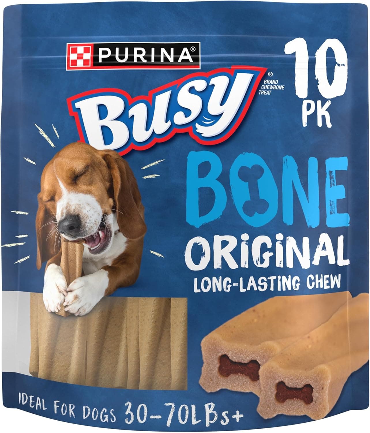 Purina Busy Bone Made in USA Facilities, Long Lasting Small/Medium Breed Adult Dog Chews, Peanut Butter Flavor - 10 ct. Pouch