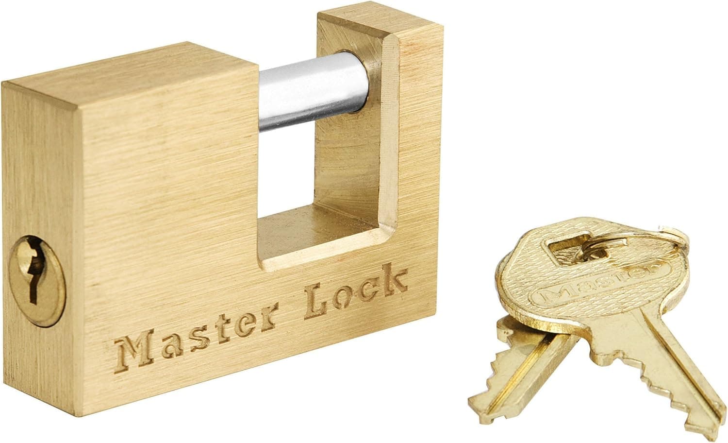 Master Lock 605DAT Shackle 15/16" Length x 7/16" Inner Width, 2" Body Width, Solid Brass Coupler Lock, Gold, 1 Count